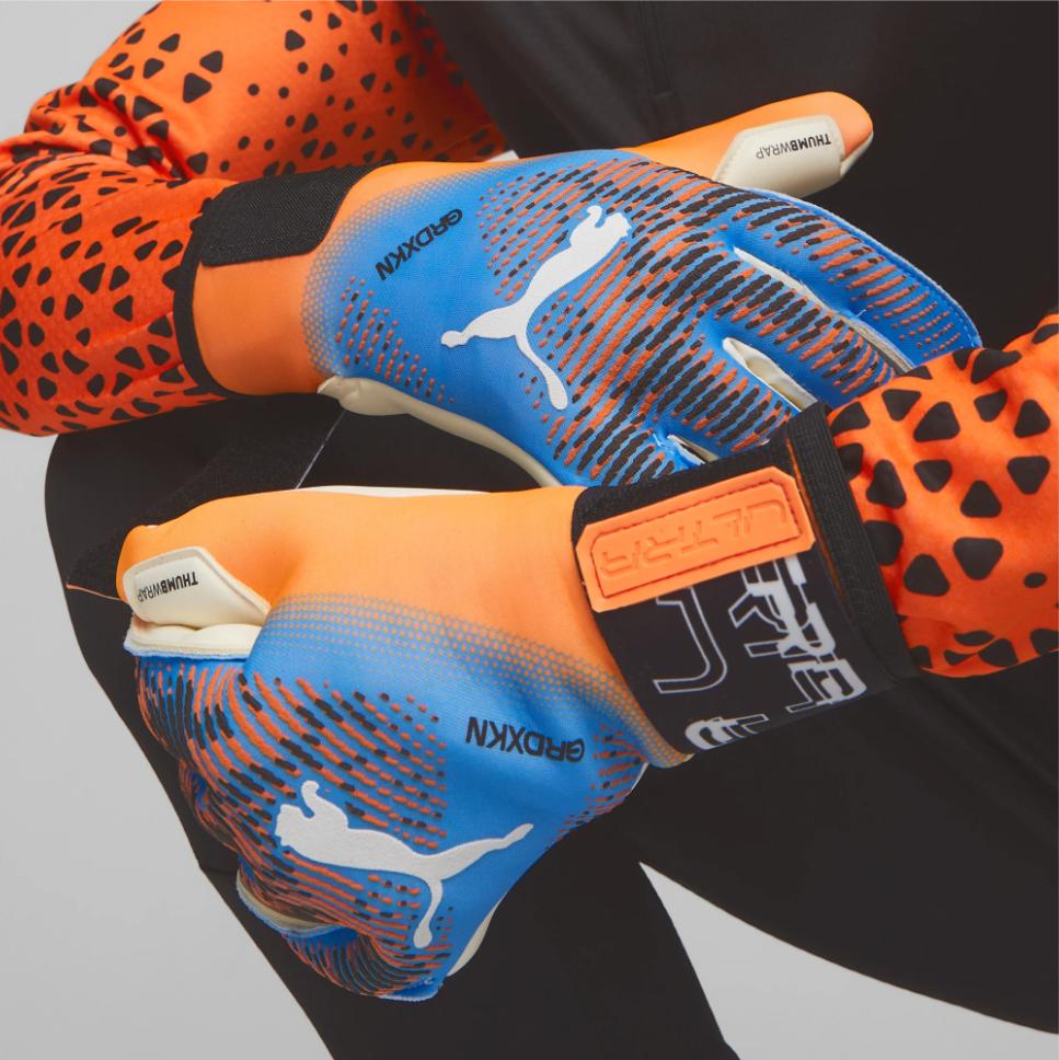 puma puma guanti portiere ultra flex sleeve ultra orange/blue glimmer - foto 5